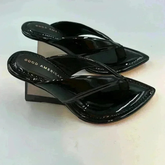 🆕 NWT, Good American shoe bag and box size 5 black patent leather thong … - Picture 5 of 12